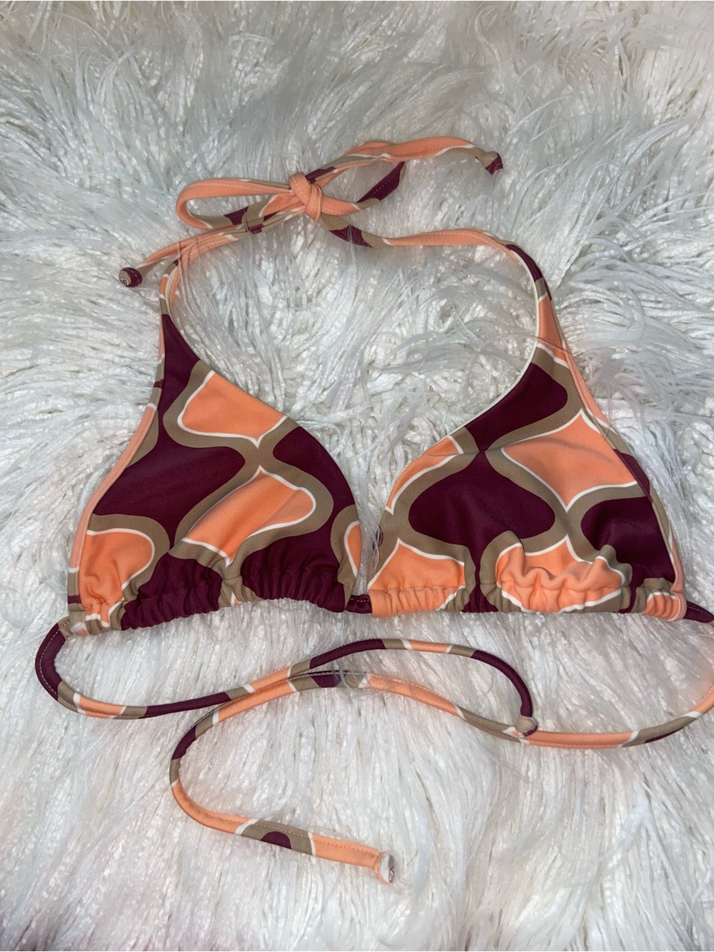 Vix Peach & Burgundy Retro Geometric Triangle Bikini Top